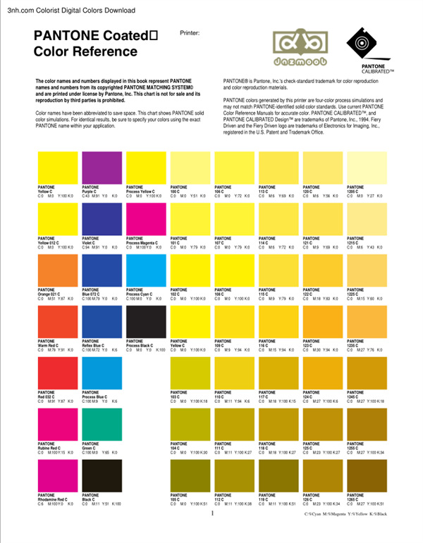 潘通色卡電子版：CMYK色值大全